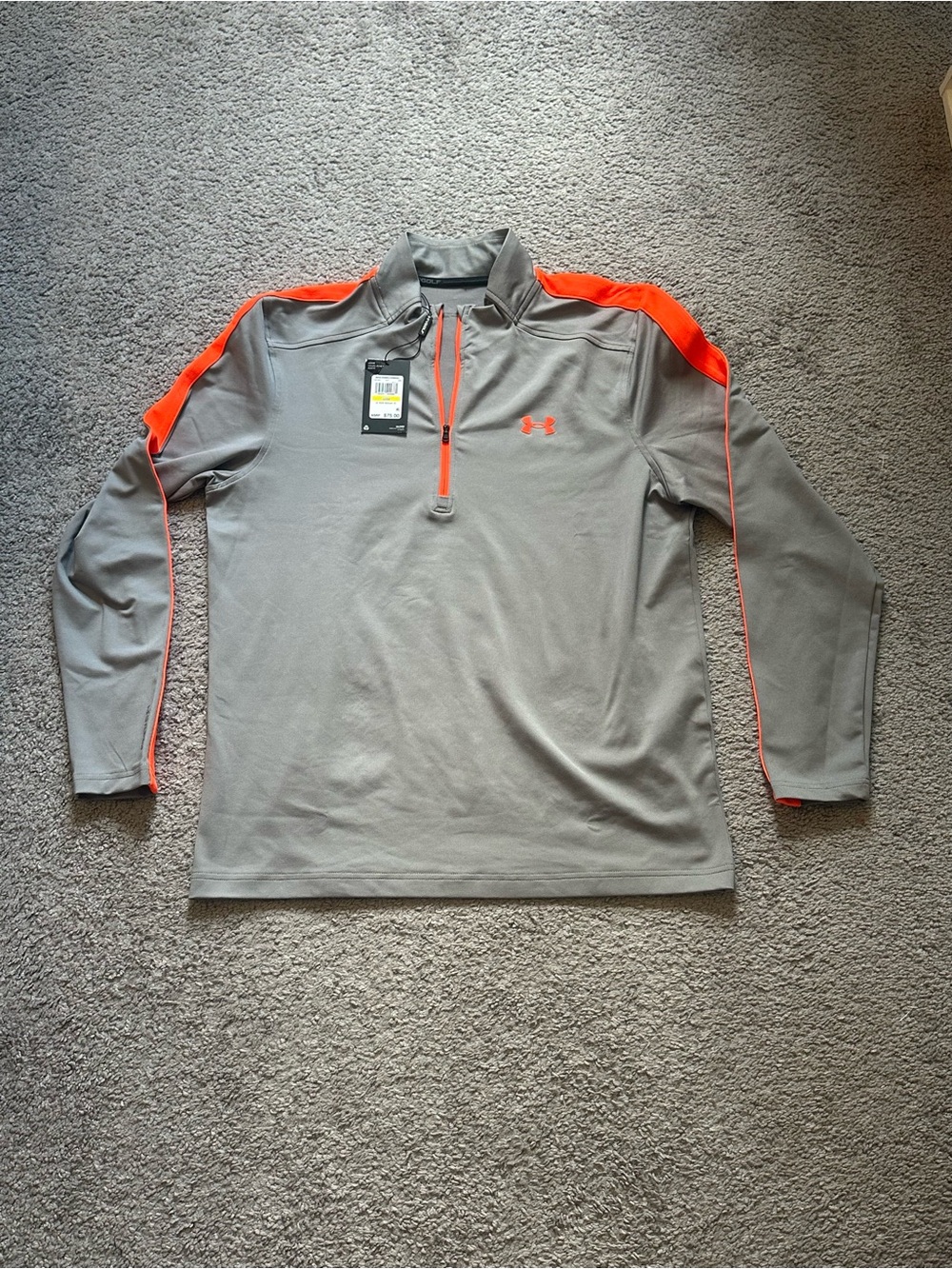 Under Armour Men's Gray Half-Zip Pullover with Orange Trim